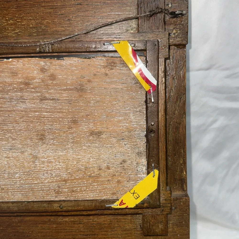 Antique Oak Wood Wall Shaving Mirror Towel Rack & Accessory Box Wall Hang